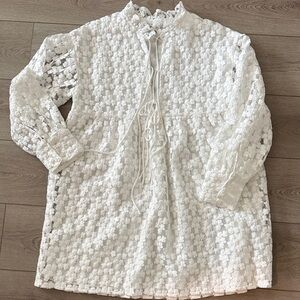 Zara White Floral Lace Tie-Front Mini Dress